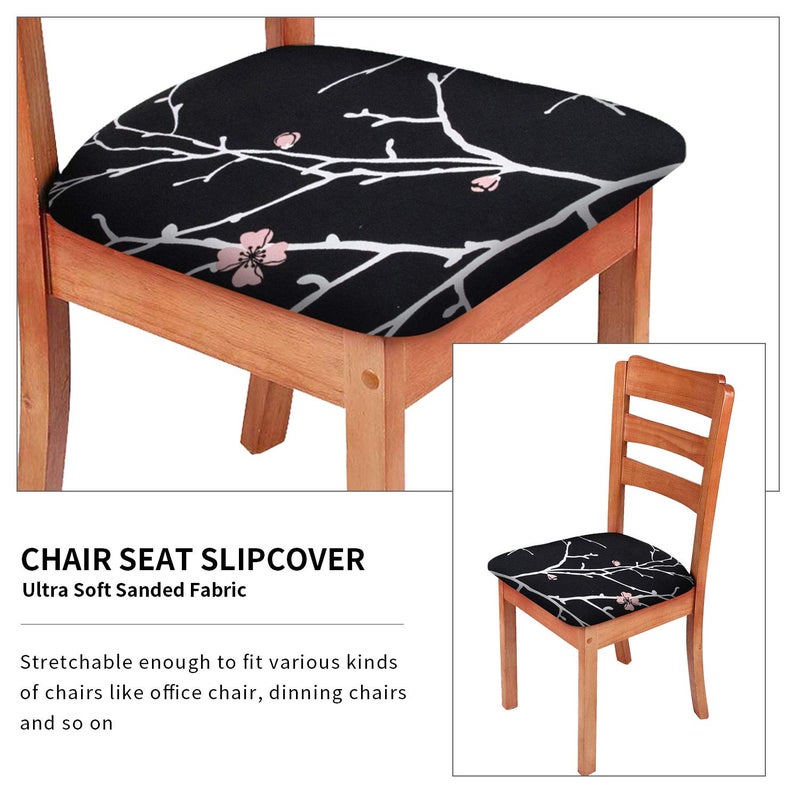 Gute Stretch Printed Chair Seat Covers with Elastic Ties and Button, Removable Washable Dining Upholstered Chair Protector Seat Cushion Slipcovers for Dining Room, Officeï¼ŒBlack - Image 5